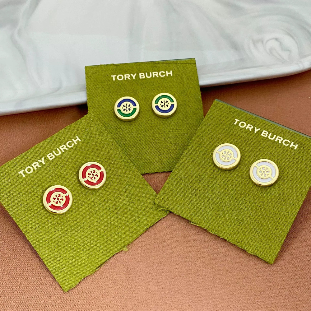 Tory Burch Enamel Inlay Geometric Metal Stud Earrings